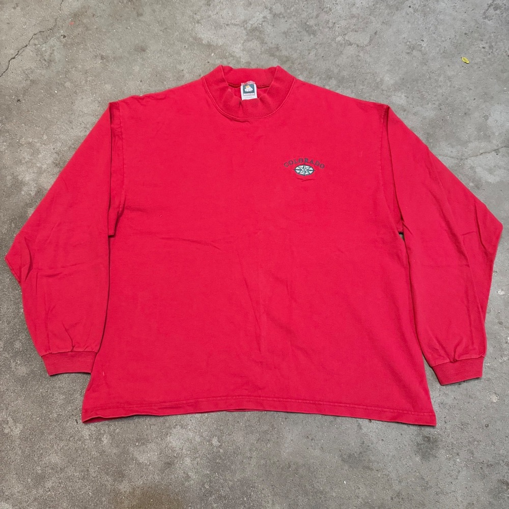 Cotton Deluxe Long Sleeve T-Shirt Men XL Red Colorado Compass Mock Neck USA Made